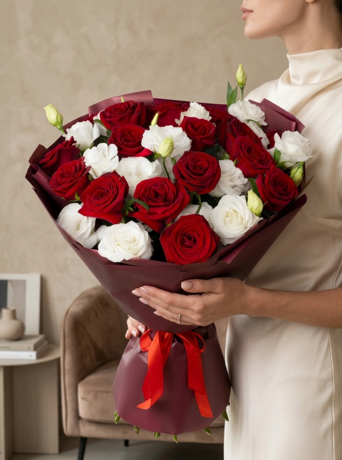 17 Red and White Rose Bouquet