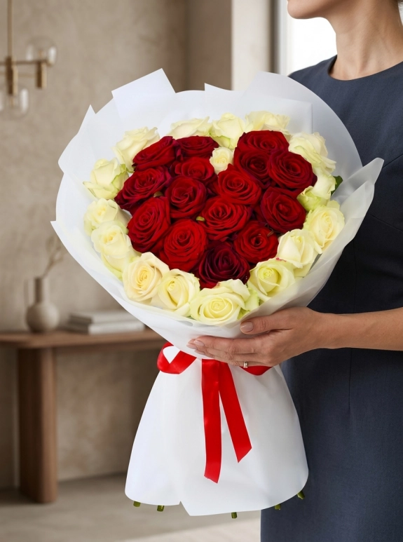 15 Kırmızı Gül 16 Beyaz Gül Buketi