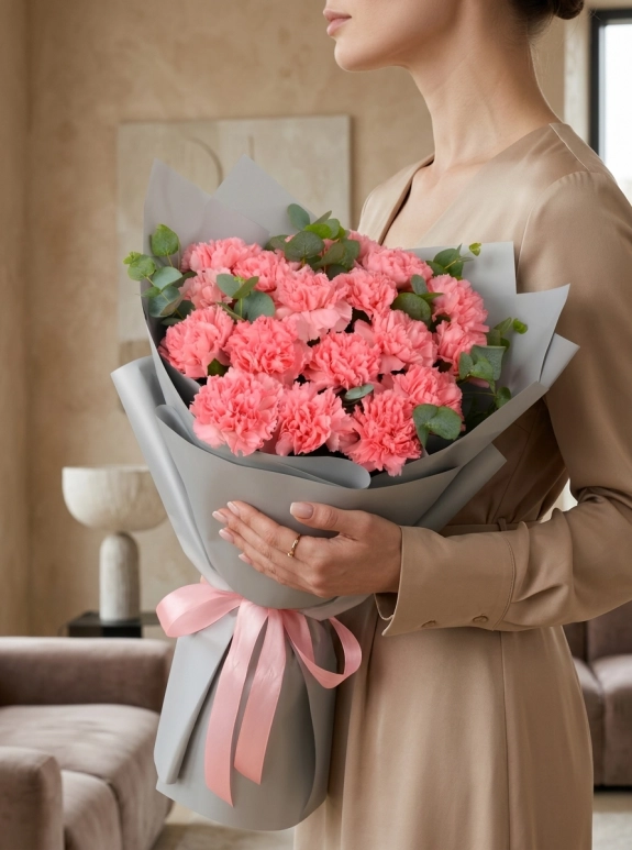 17 Pembe Karanfil Buketi