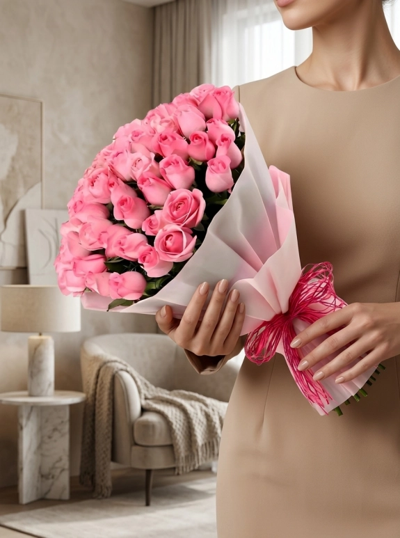 50 Adet Pembe Gül Buketi