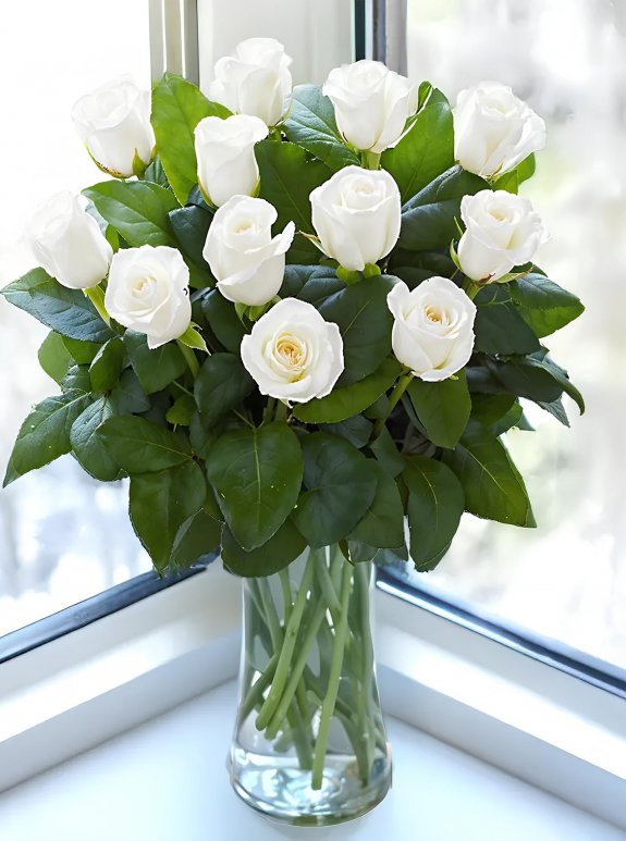 Vazoda 12 Beyaz Gül Buketi
